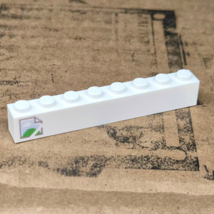 Image not found. The classic broken image icon, immortalized on a genuine LEGO 1x8 brick. A nostalgic tribute to early internet errors and missing graphics.