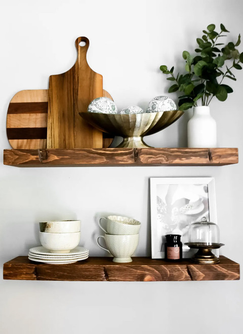 Joel's Antiques, Wood Decor & Shelving for Bathroom, Kitchen, Living Room, Bedroom, Rustic, Contemporary Floating Mantel Shelf with Mounting, Solid Pine, Handmade, Farmhouse, Hand Hewn, 2" thick x 9" deep