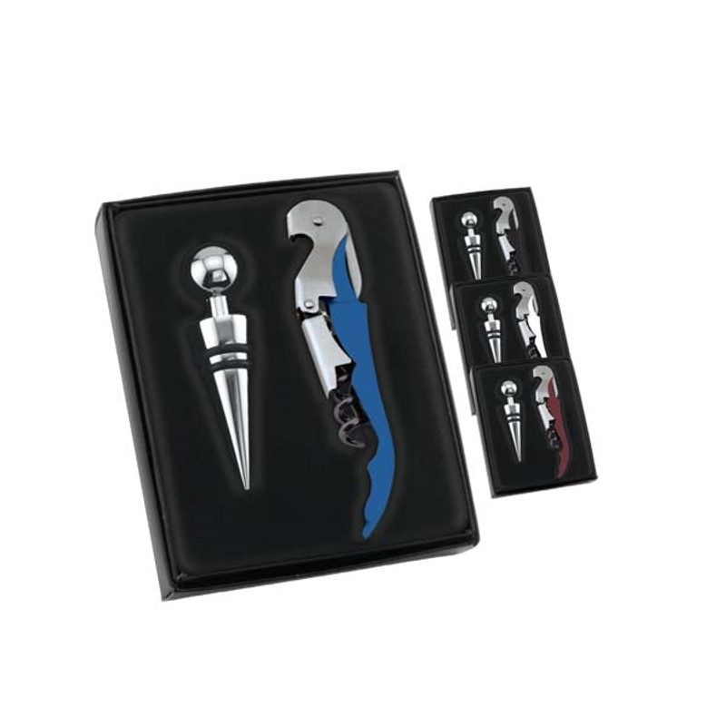 Metal Wine Bottle Opener Corkscrew & Stopper Gift Box Set