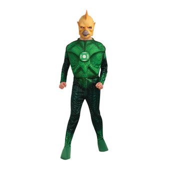 Green Lantern Child's Deluxe Tomar Re Costume with Muscle Chest, Small