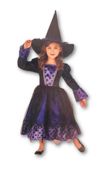 Rubie's Purple Dotted Witch Dress Girls Halloween Costume, Purple, Medium (8-10)
