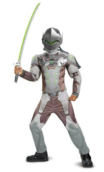 Disguise Overwatch Genji Jumpsuit, Muscle, Arm, Torso, Hood & Mask Child Size S 4-6