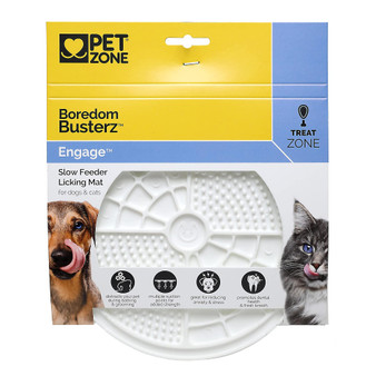 Pet Zone Boredom Busterz Engage Round Slow Feeder Licking Mat White 7.75"D