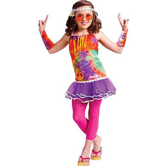 Fun World Girls Age of Aquarius Hippie Kids Peace Tie Dye Costume Size 12-14