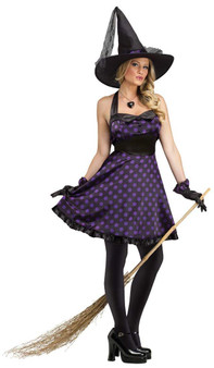 Fun World Womens Purple Whimsical Witch Polka Dot Adult Halloween Costume 2-8