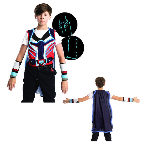 Child LED Light Up Stick Figure Costume, Robe Cape Cloak for Halloween Party (M)