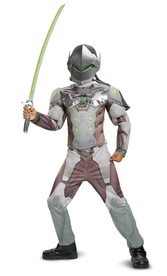 Disguise Overwatch Genji Jumpsuit, Muscle, Arm, Torso, Hood & Mask Child Size L 10-12