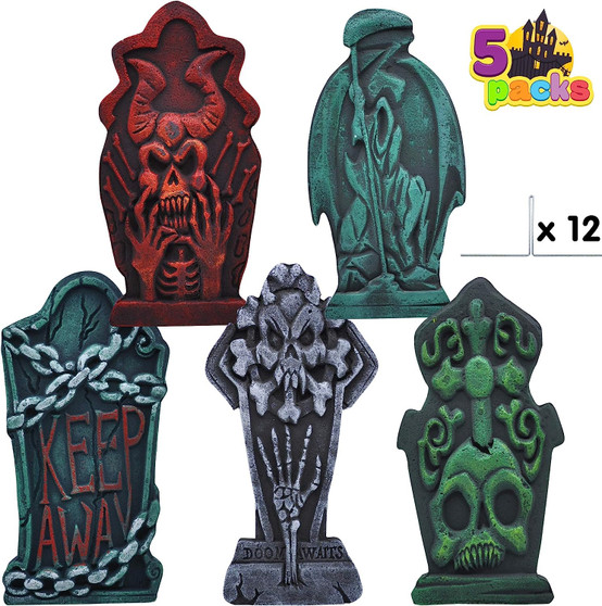 Joyin Halloween Tombstone Styro Decor 5PK w/Metal Stake/Stand 8.5"x1.4"x17"H