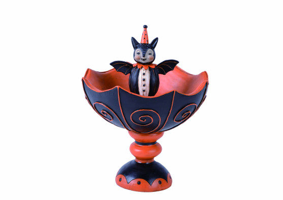 Transpac Resin Spooky Bat Orange & Black Treat Bowl 5.25"Dx7.75"H