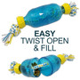 Our Pets IQ Treat Tug Dog Toy, Large, Blue Plastic w/Rope 4.02"x10.63"H