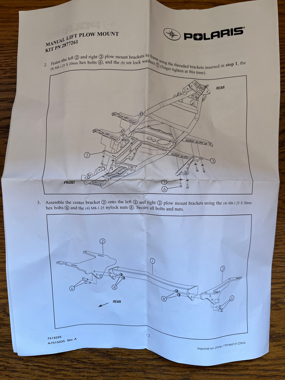 2009 Polaris Sportsman XP Manual Lift Plow Mount Part # 2877261