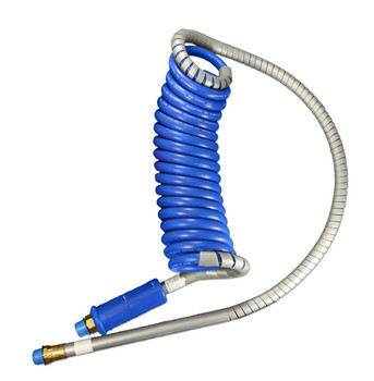 Heavy Duty Trucking Air Lines with a 40 Inch Lead. Stallion Power Air Lines - Coiled Air Brake Component. Single Blue Airline.