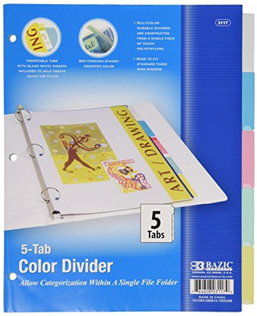 3-Ring Dividers 5 Insertable Color Tabs