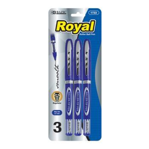 Bulk ct (24) BAZIC Royal Rollerball Pen - 3 Count, Blue