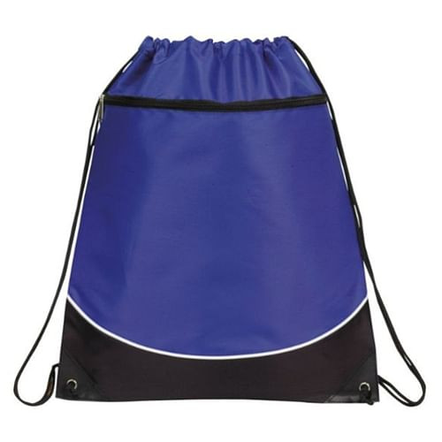 Bulk Ct (100) 18" Zip Pocket Drawstring Backpacks - Royal Blue/Black