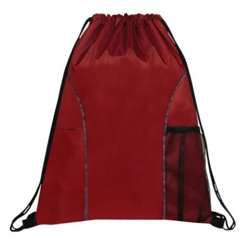 Bulk Ct (100) 18" Dual Drawstring Backpacks - Burgundy Red, 2 Front Pockets