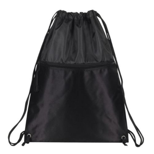 Bulk Ct (100) 17" Drawcord Backpacks - Black, Zipper Pocket