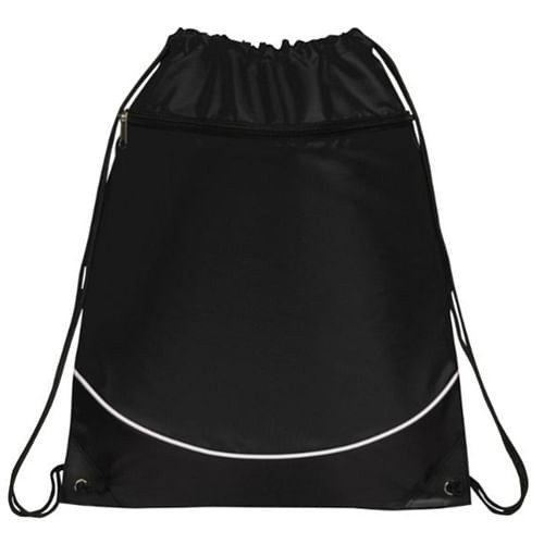 Bulk Ct (100) 18" Zip Pocket Drawstring Backpacks - Black