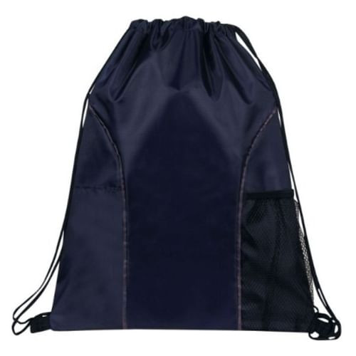Bulk Ct (100) 18" Dual Drawstring Backpacks - Navy Blue, 2 Front Pockets