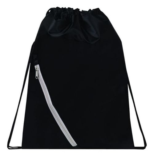 Bulk Ct (100) 18" Zipper Pocket Drawstring Backpacks - Black