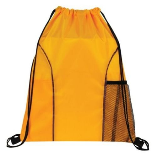 Bulk Ct (100) 18" Dual Drawstring Backpacks - Yellow, 2 Front Pockets