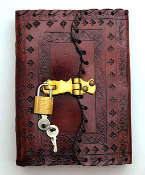 Embossed leather blank book w/ key