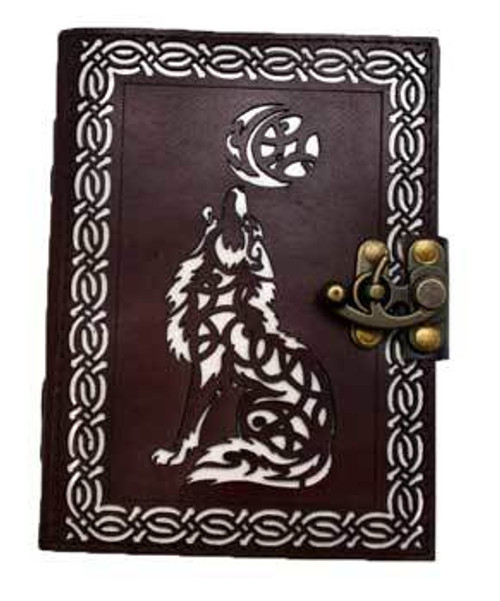 Celtic Wolf leather blank book w/ latch