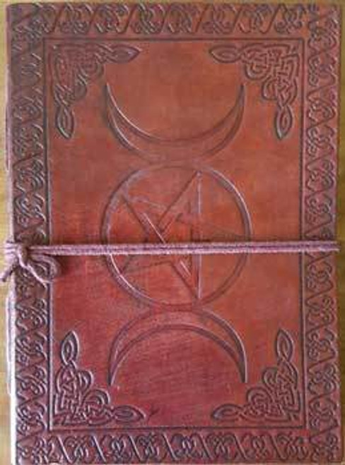 5 x 7 Triple Moon Pentagram leather blank book w/cord