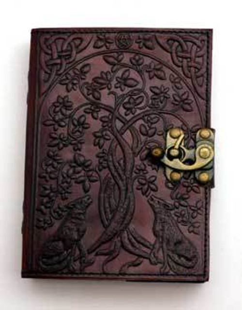 Wolf and Tree of Life leather blank book w/ latch