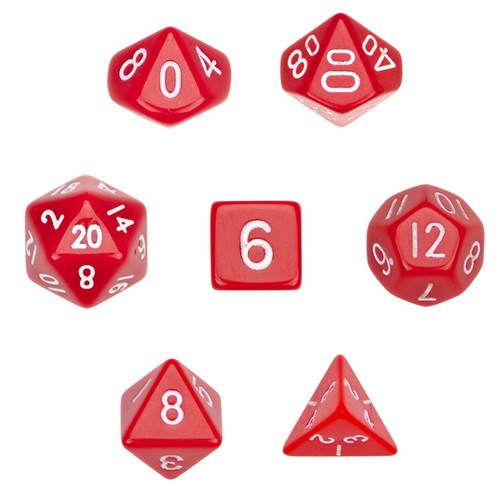 7 Die Polyhedral Dice Set in Velvet Pouch- Opaque Red