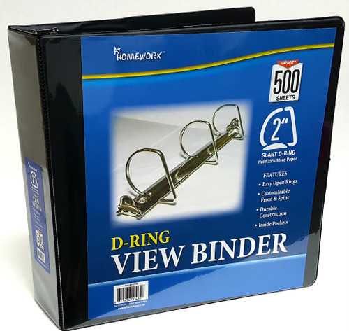 2" D-Ring View Binder w/ Pockets - Black