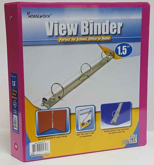 1.5" Clear View Pocket Binder - Fuchsia