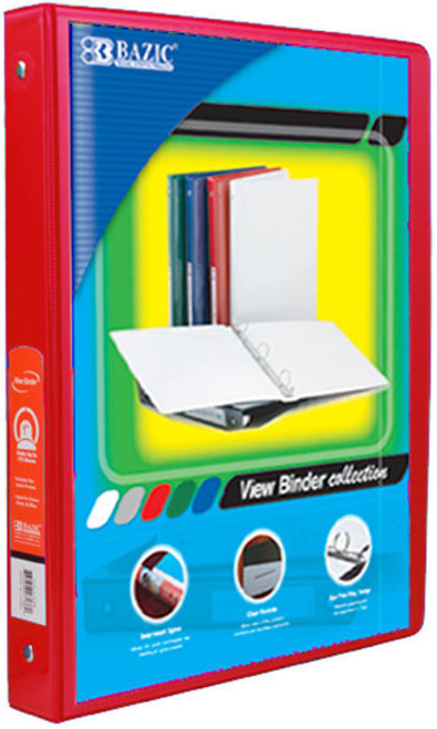 Bazic 1/2" Red 3-Ring View Binder with 2-Pockets