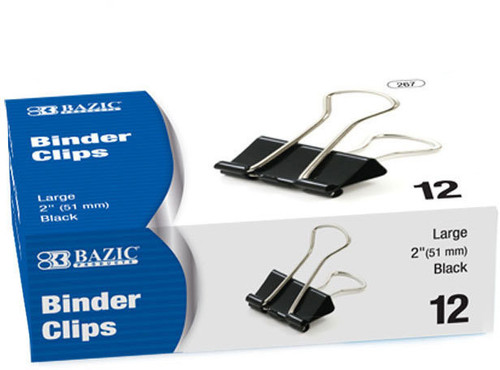 BAZIC Large 2" (51mm) Black Binder Clip (12/Box)