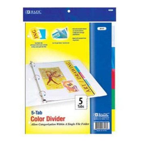 BAZIC 3-Ring Binder Dividers w/ 5-Insertable Color Tabs
