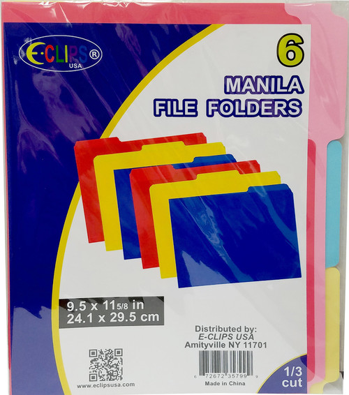 6ct Manila File Folders - Asst. Colors