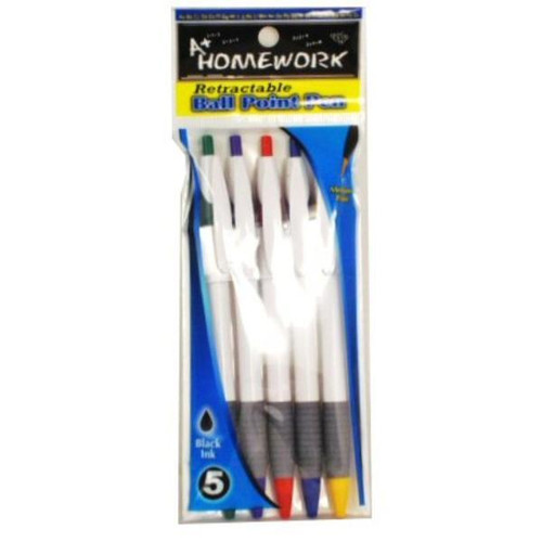 Retractable Ball Point Pens - 5 Pack - Blue Ink