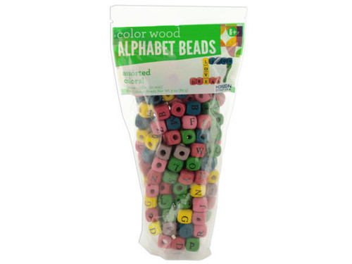 Assorted Color Wood Alphabet Cube Beads Set - Case of 48