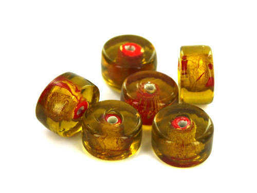 Gold & Red Drum Foil Glass Beads - Case of 75