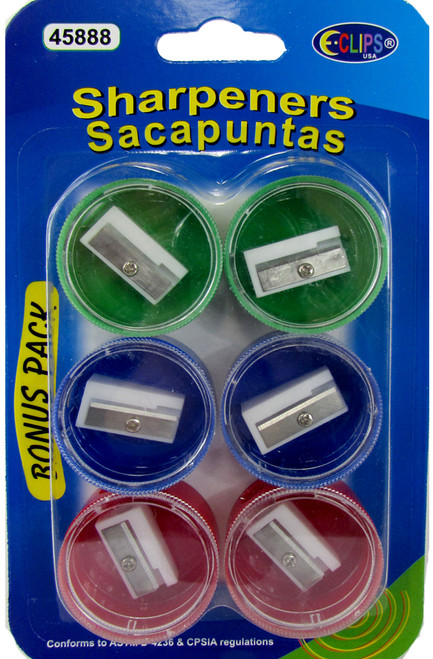Pencil Sharpeners - 6 Pack Assorted Colors