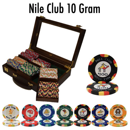 300 Ct Pre-Packaged Nile Club Poker Chip Set - Walnut