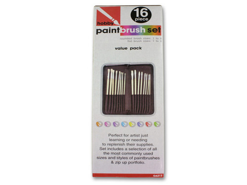 16 Piece hobby paint brush set with case - Case of 2