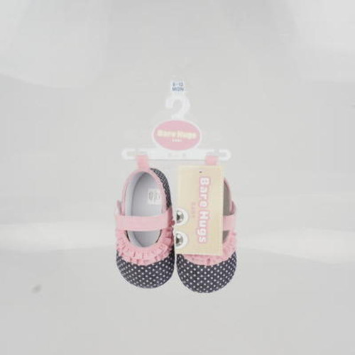 Infant Girls Crib Shoes (Polka Dot Pink and Black)