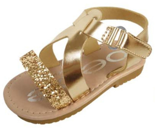 Toddler Girl's Hook & Loop Glitter Strap Sandal - Gold