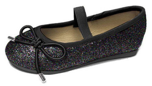 Toddler Girls' Glitter Flat with Bow - Black