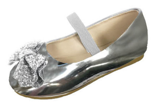 Toddler Girls' Patent flat with Bow - White / Silver
