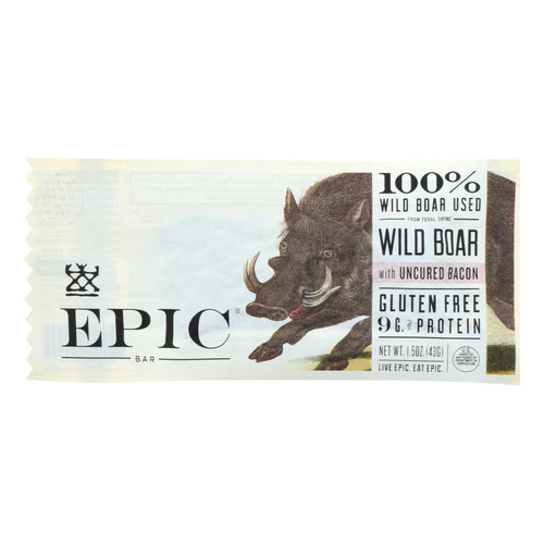 Epic - Bar - Wild Boar - Uncured Bacon - Case of 12 - 1.5 oz