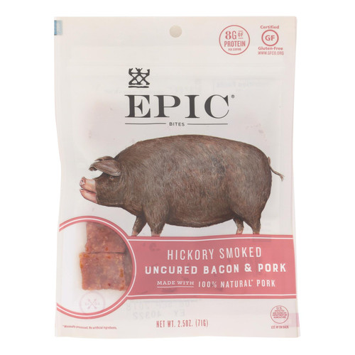 Epic - Jerky Bites - Hickory Smoked Uncured Bacon and Pork Bites - Case of 8 - 2.5 oz.