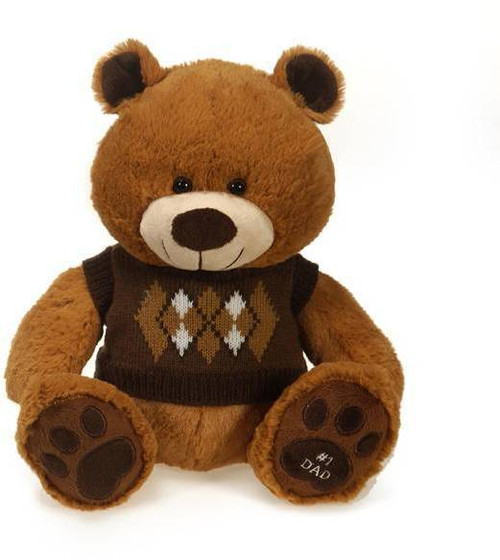 10" "#1 Dad" Sitting Bear with Sweater Plush Toy