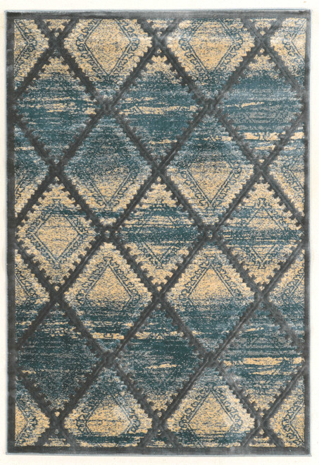 0.5" x 60" x 90" Polyester and Latex Blue and Cream Polyester Rug